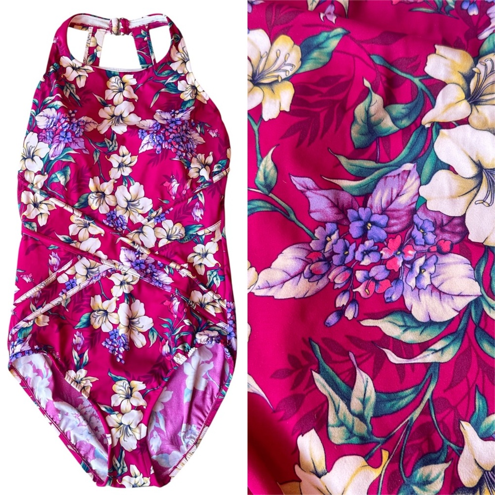 Chico’s One-Piece High Neck Swimsuit Size 10 Floral NWOT